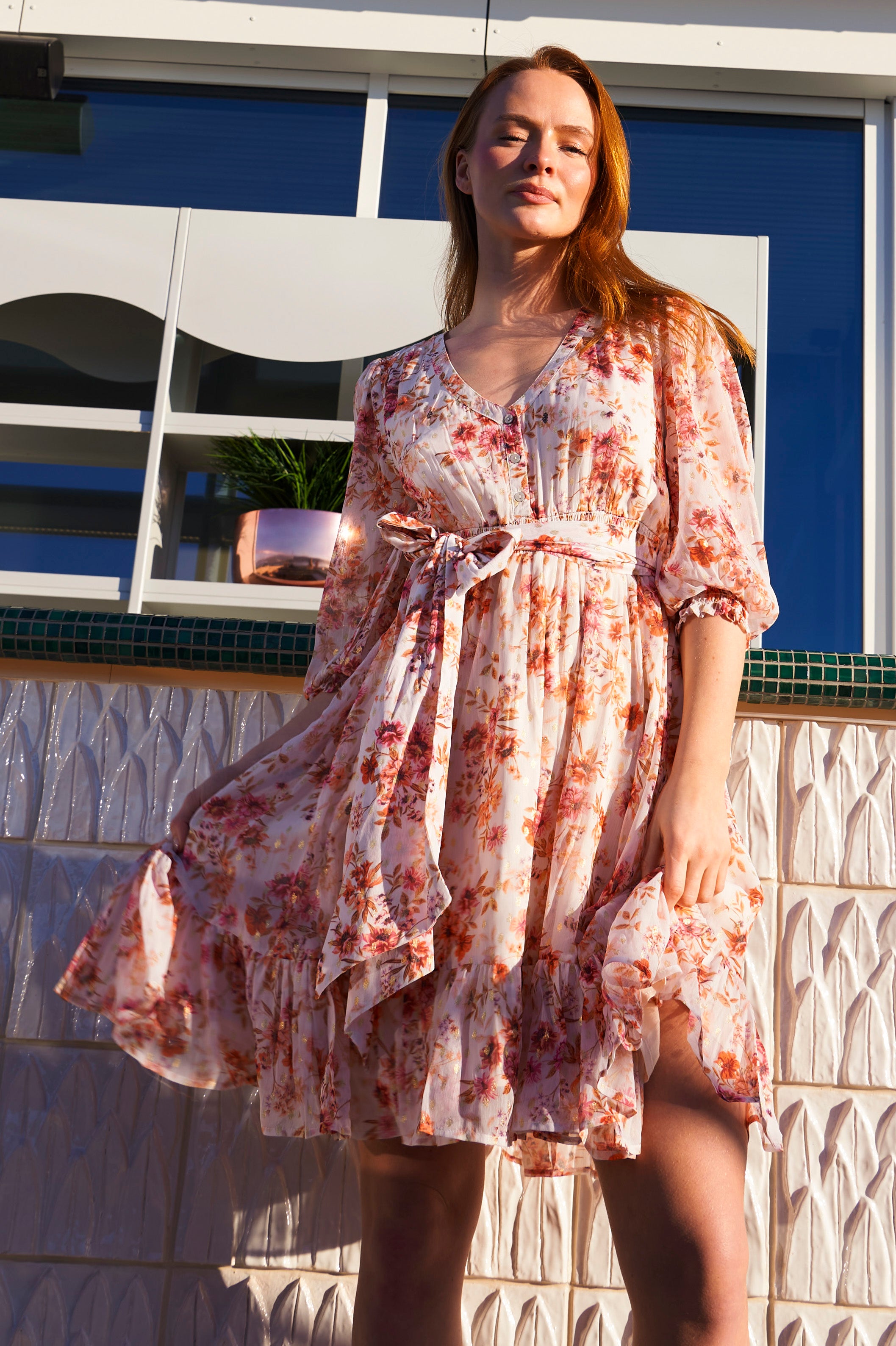 Gyri Golden Flower Short Dress - Indian Summer