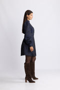 Bergine Brocade Pattern Dress - Dark Navy