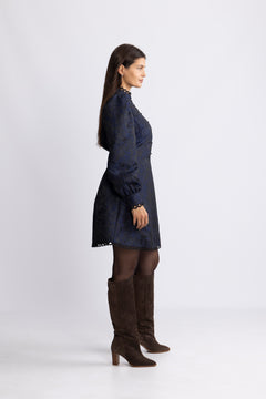 Bergine Brocade Pattern Dress - Dark Navy