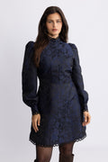 Bergine Brocade Pattern Dress - Dark Navy