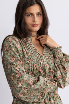 Embla Cord Floral Dress - Green Flower