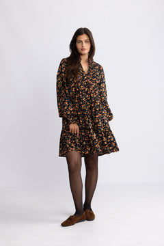 Embla Cord Flower Dress - Black Flower