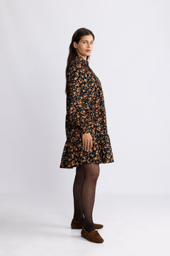 Embla Cord Flower Dress - Black Flower