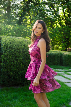 Idun Mini Dress - Fuchsia Flower