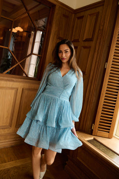 Jade Wave Plisse Dress - Light Blue
