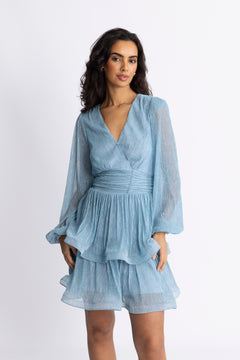 Jade Wave Plisse Dress - Light Blue