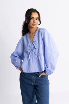 Esra Bow Blouse - Blue