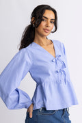 Esra Bow Blouse - Blue