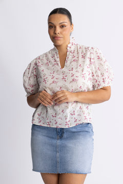 Signy S Flower Dobby Blouse - Pink Dobby