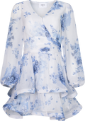 Jade Wave Chiffon Flower Dress - Blue Flower