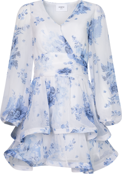Jade Wave Chiffon Flower Dress - Blue Flower