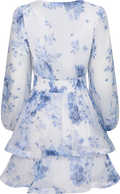 Jade Wave Chiffon Flower Dress - Blue Flower