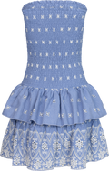 Kanutte Fine Emb Smock Dress - Blue/White