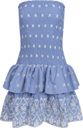 Kanutte Fine Emb Smock Dress - Blue/White