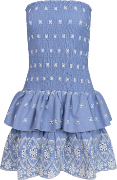 Kanutte Fine Emb Smock Dress - Blue/White