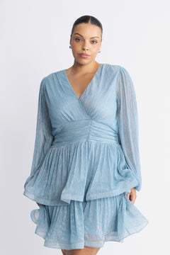 Jade Wave Plisse Dress - Light Blue