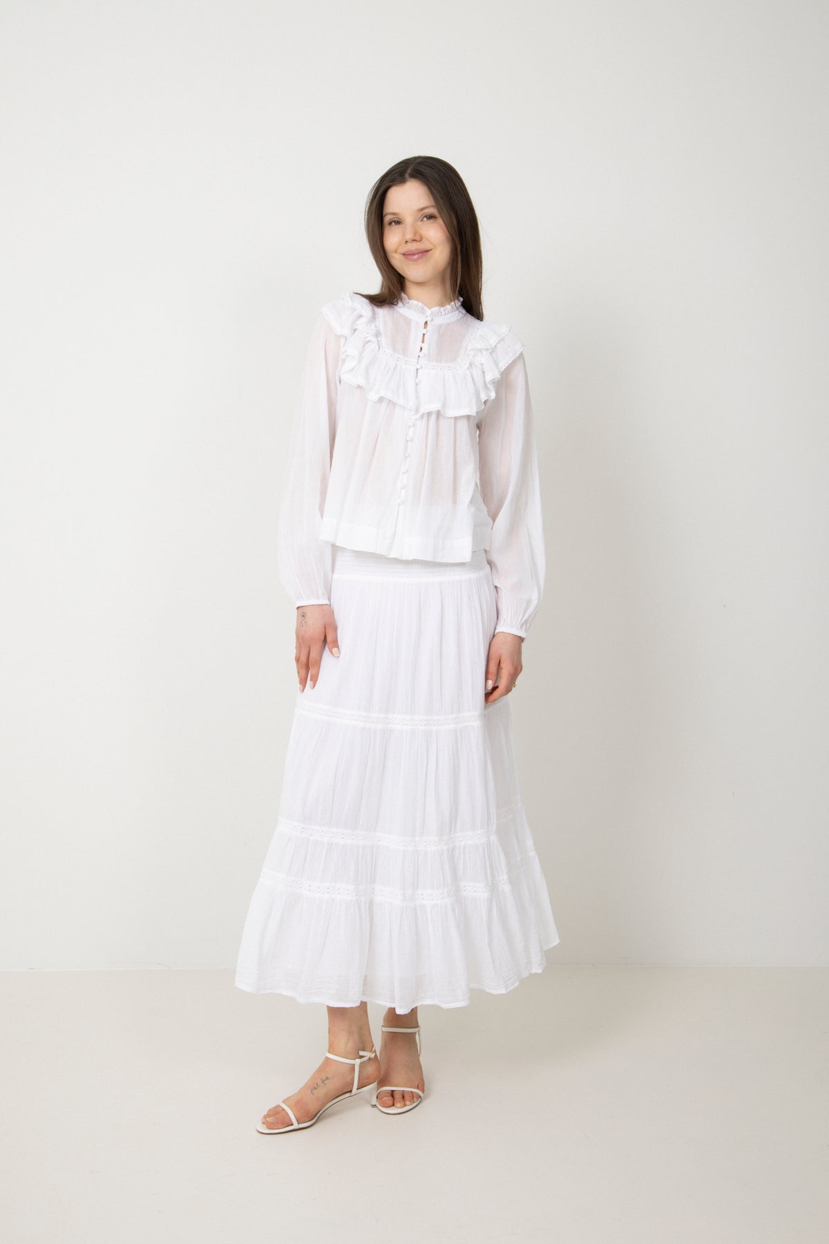 Vendla Voile High Smock Skirt - White