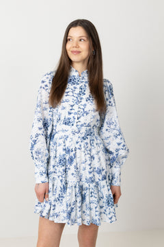 Liv Porcelain B Anglaise Dress - Off White/Blue