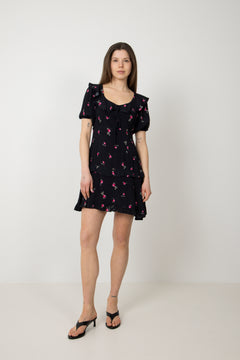 Ilse Flower Mini Dress - Black Pink