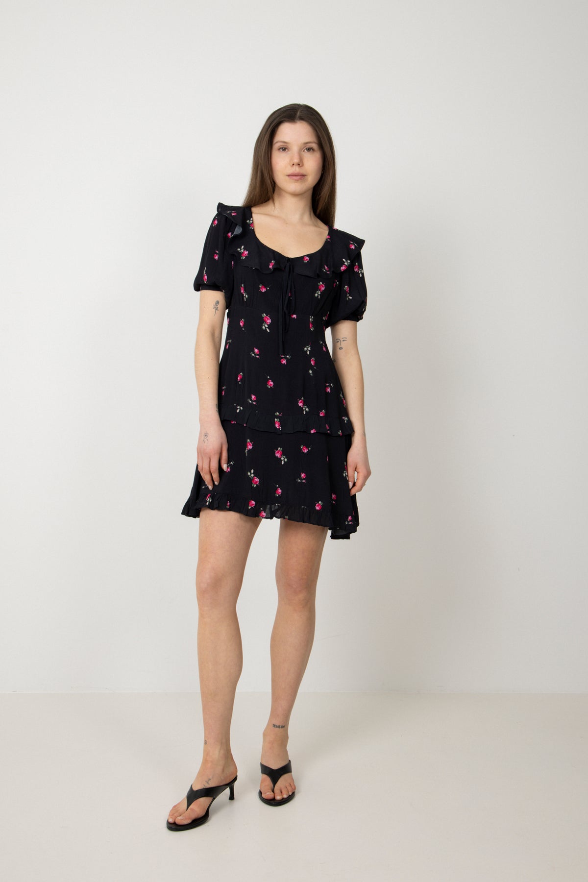 Ilse Flower Mini Dress - Black Pink