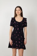 Ilse Flower Mini Dress - Black Pink