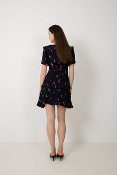 Ilse Flower Mini Dress - Black Pink