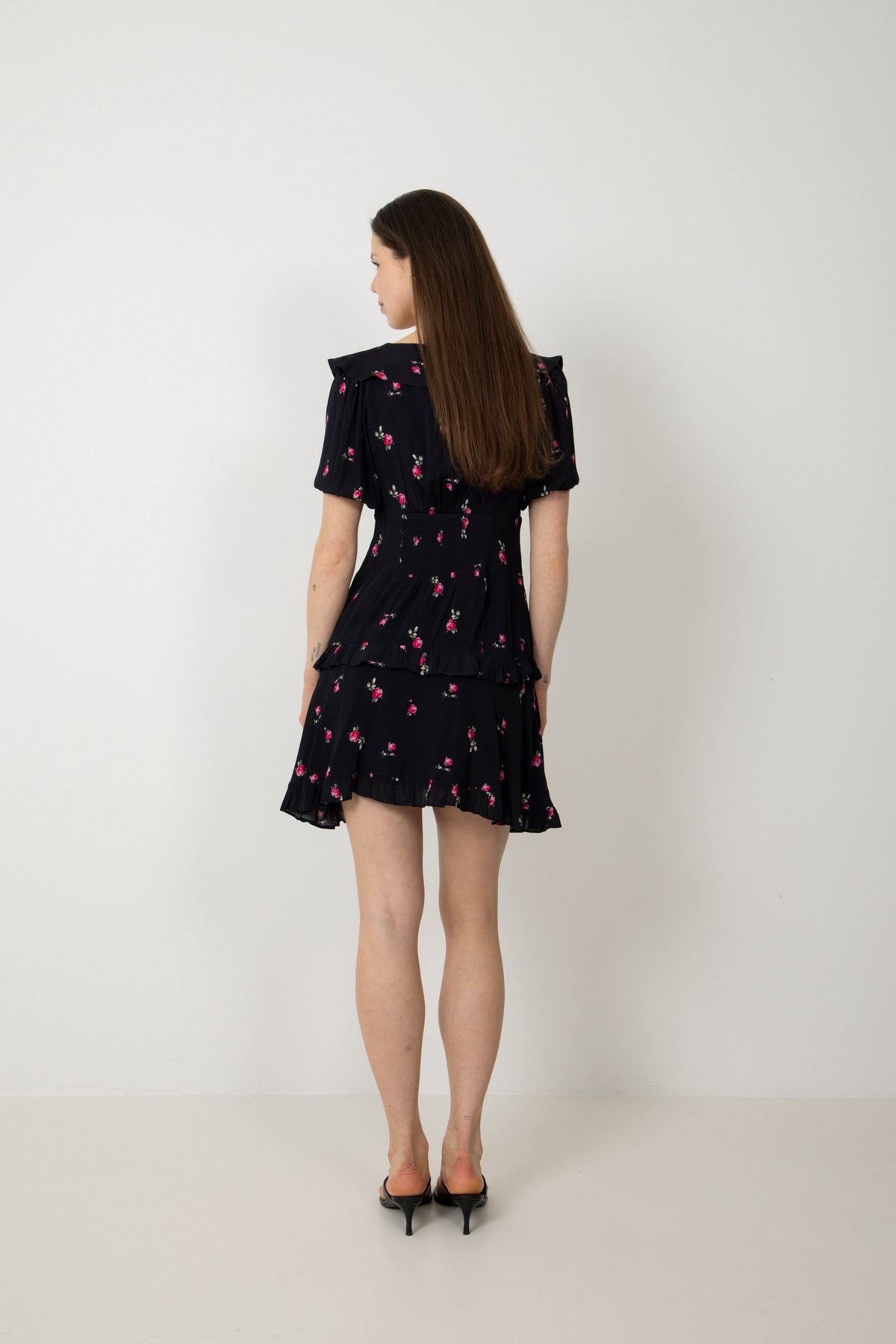 Ilse Flower Mini Dress - Black Pink