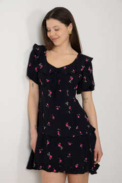 Ilse Flower Mini Dress - Black Pink