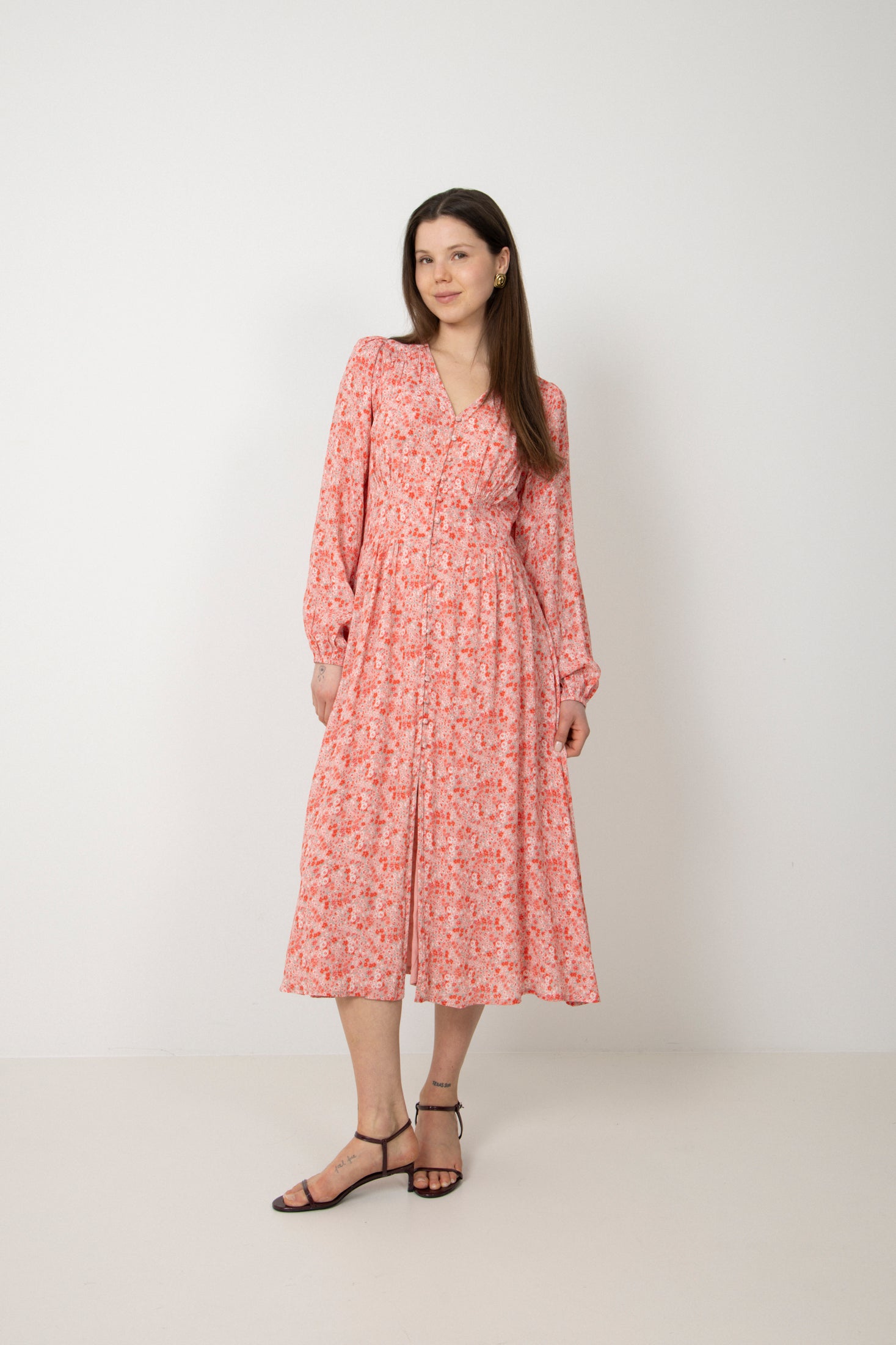 Una Crepe Midi Dress - Light Pink Floral