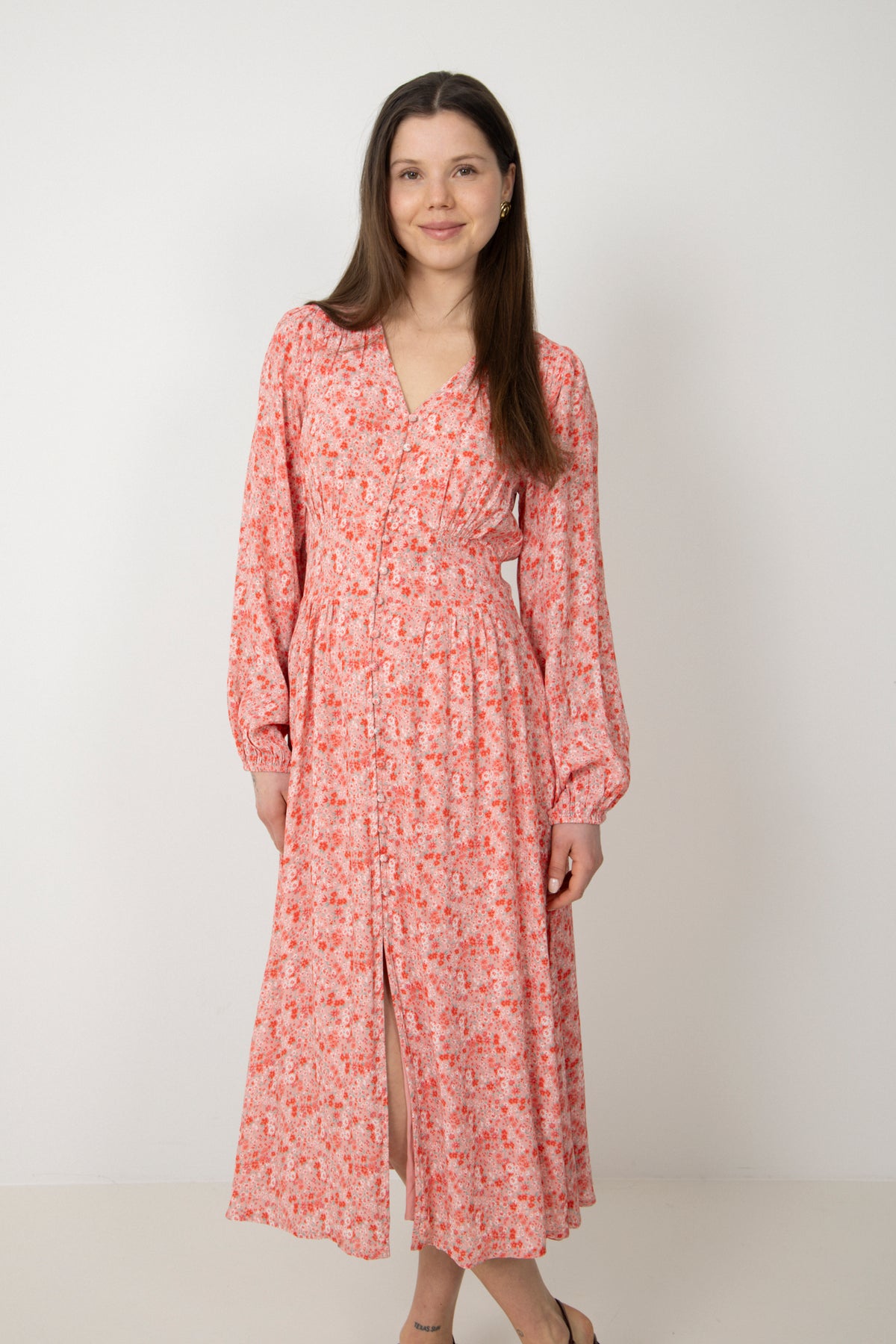 Una Crepe Midi Dress - Light Pink Floral