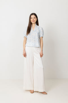 Signy Flower Dobby Blouse - Blue Dobby Flower