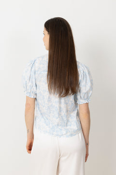 Signy Flower Dobby Blouse - Blue Dobby Flower