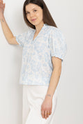 Signy Flower Dobby Blouse - Blue Dobby Flower