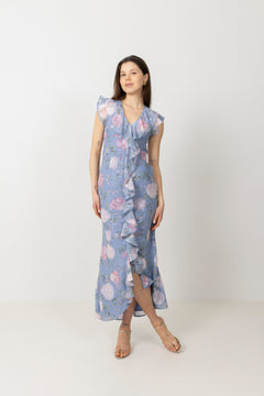 Adelia Chiffon Floral Dress - Light Blue
