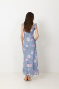 Adelia Chiffon Floral Dress - Light Blue