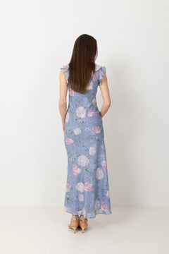 Adelia Chiffon Floral Dress - Light Blue