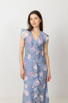 Adelia Chiffon Floral Dress - Light Blue