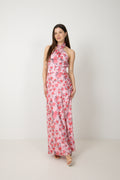 Ebba Flowery Satin Maxi Dress - Pink