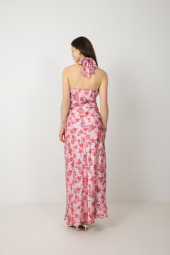 Ebba Flowery Satin Maxi Dress - Pink