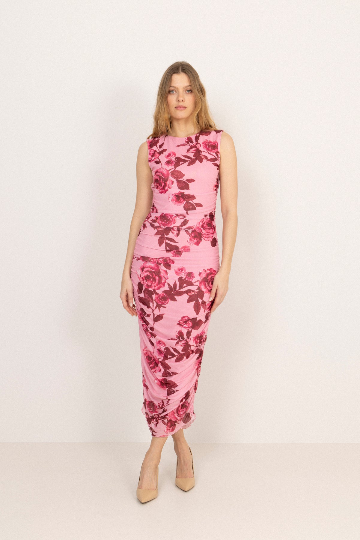 Hilda Mesh Midi Dress - Pink