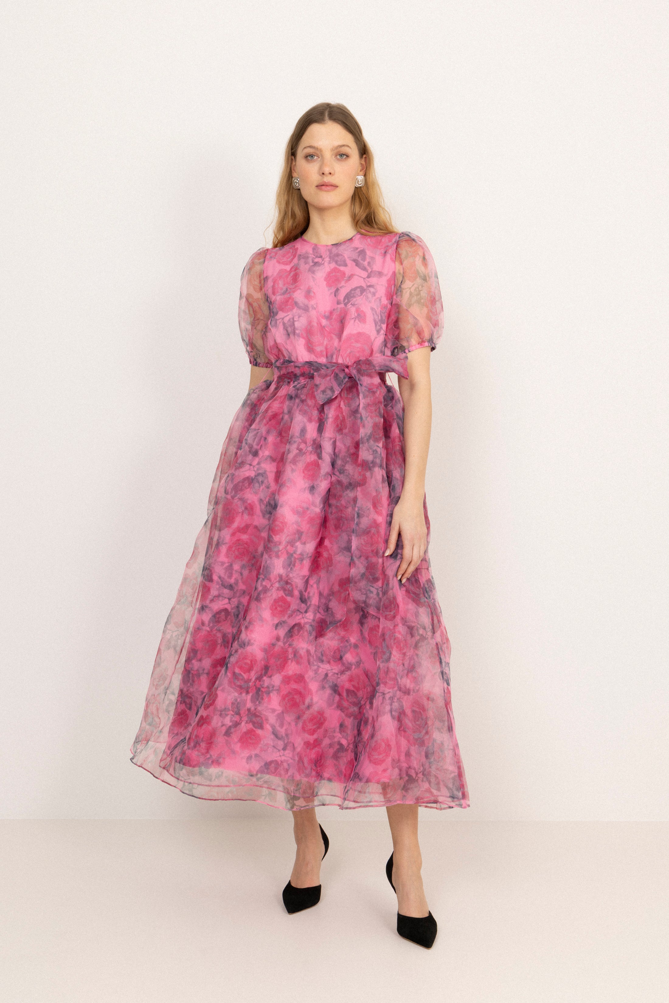 Elsa Flower Organza Maxi Dress - Pink