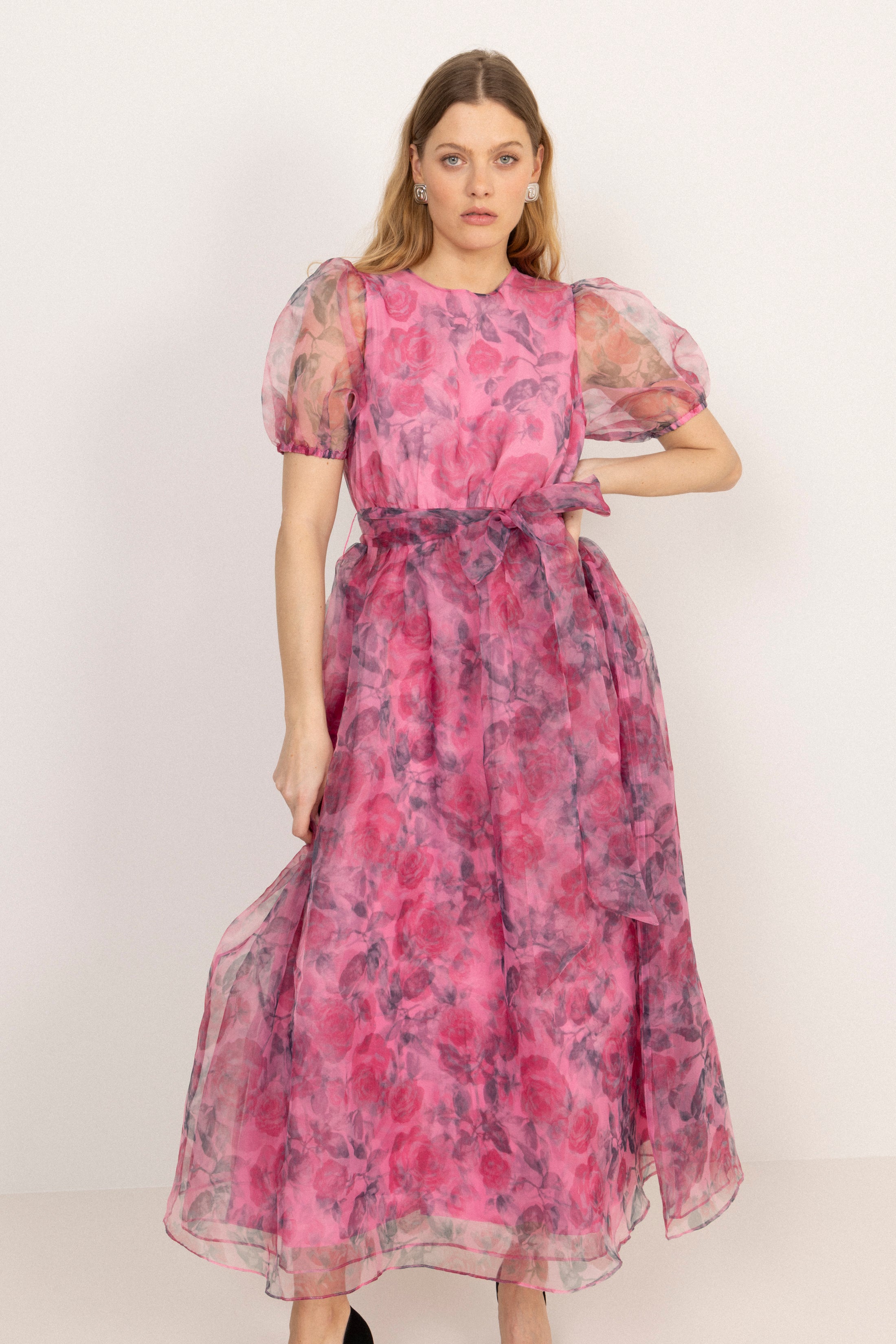 Elsa Flower Organza Maxi Dress - Pink