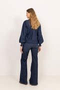 Emma Denim Solid Blouse - Blue
