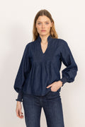Emma Denim Solid Blouse - Blue