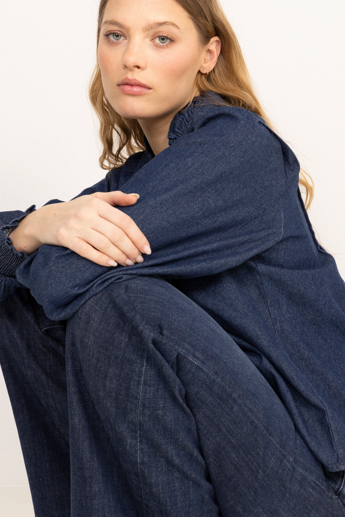 Emma Denim Solid Blouse - Blue