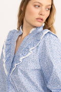 Synne Cotton Flower Blouse - Blue Flower