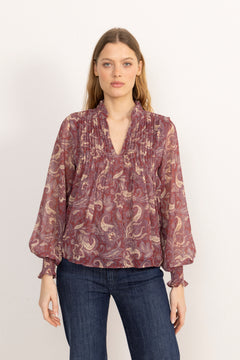 Emma Chiffon B Paisley Blouse - Wine Paisley