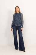 Rira Smock Chiffon Blouse - Blue Paisley