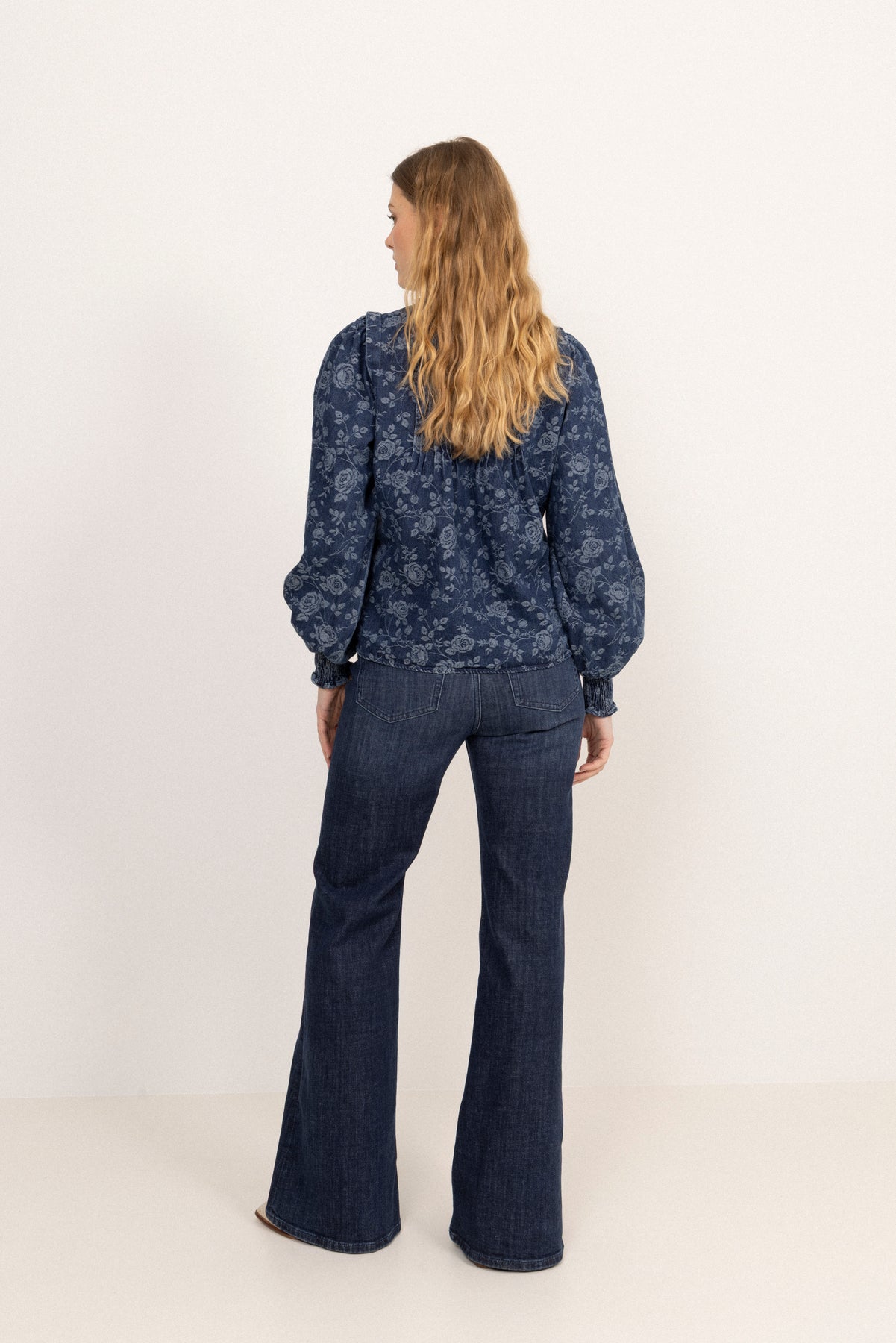 Emma Denim Jacquard Blouse - Blue Flower