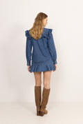 Ragna Denim Ruffle Blouse - Blue